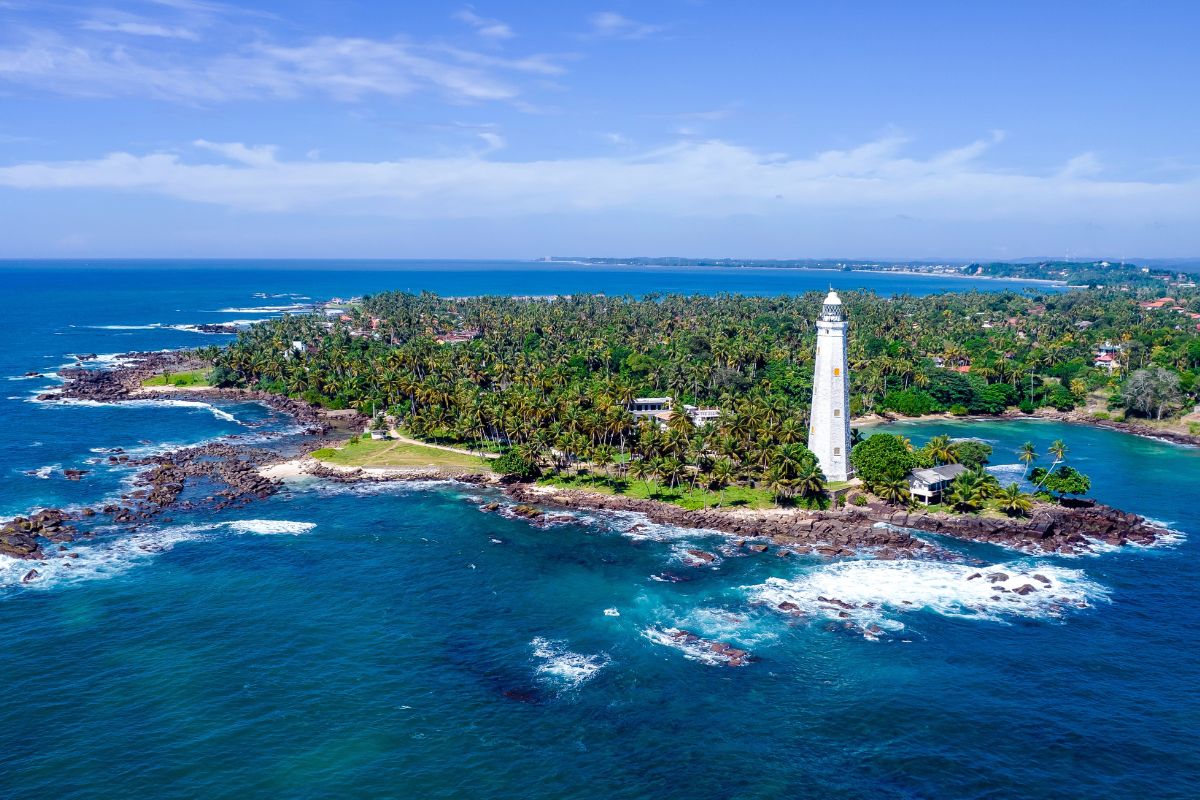 Aerial view of Dondra Lighthouse and Sri Lanka’s southern coast